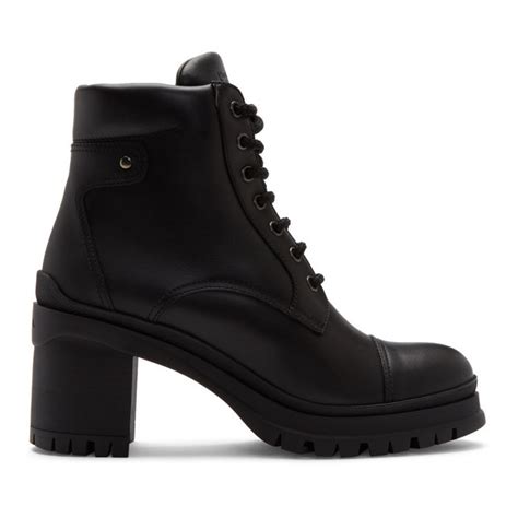 prada black heeled combat boots|prada genuine leather boots.